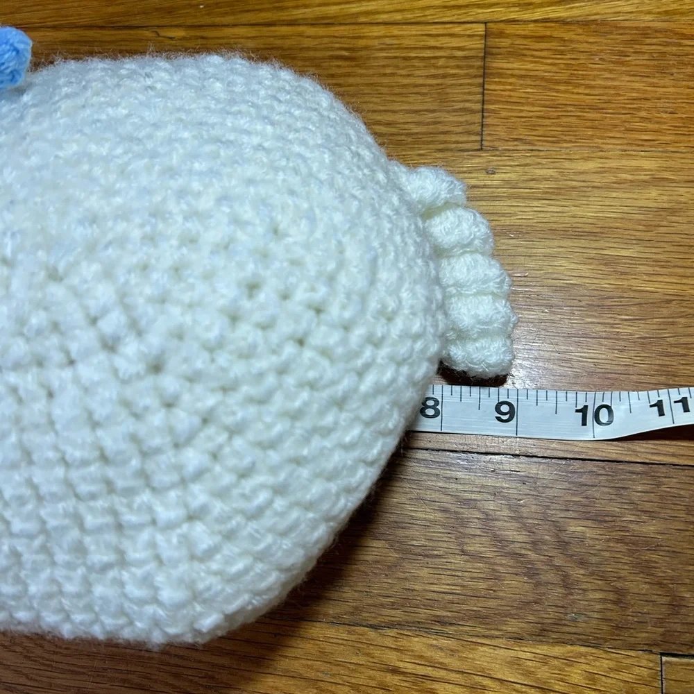 New Hand Crochet White and Tan Fluffy Sheep Pillow